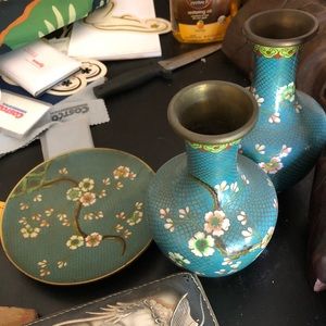 Antique vase and plate set